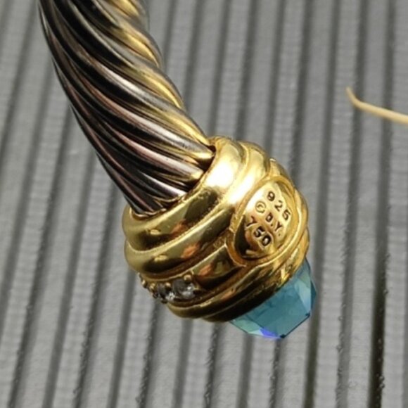 David Yurman classicsterling silver bracelet,set with blue topaz and 14K gold7mm - Picture 8 of 9